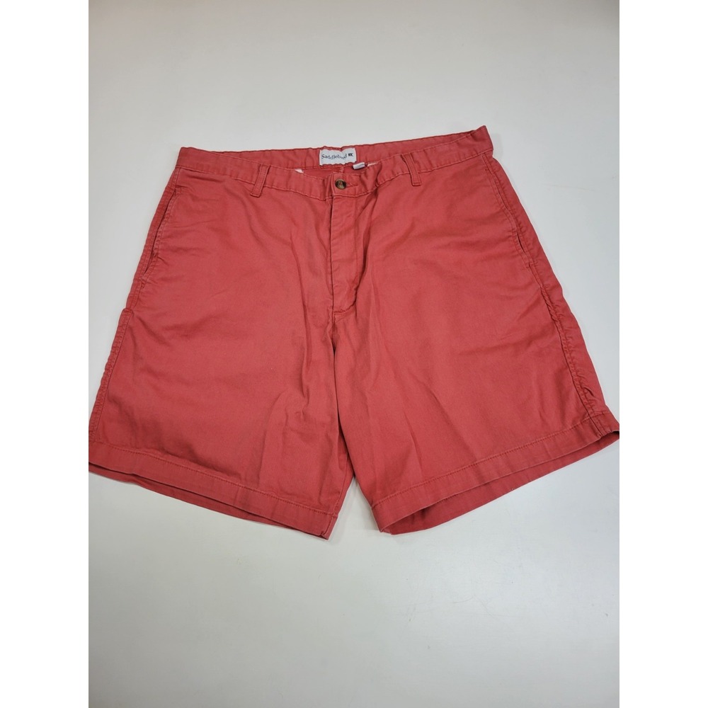Saddlebred Mens Shorts 38W Coral Red Chino Flat Front Cotton Stretch Casual